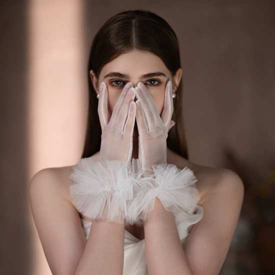 Ruffled Wedding Gloves Super Fairy White Short Gloves Ruffled Wedding Gloves Super Fairy White Short Gloves